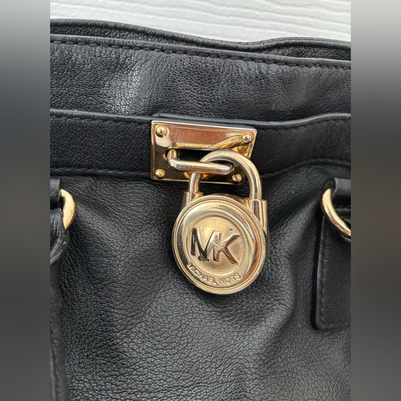 Black Leather Tote Bag with Gold Accents - Picture 2 of 12